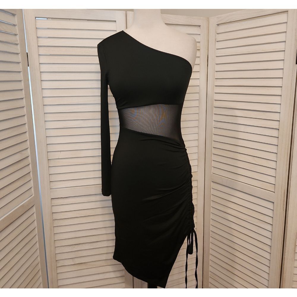 SHEIN Black One-Shoulder Mesh Dress Sugar S NWOT